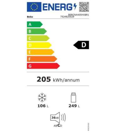 BEKO Refrigerator B5RCNA405HXBR1 Energy efficiency class D Free standing Combi Height 203.5 cm No Frost
