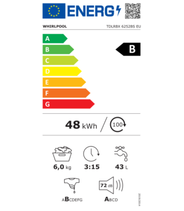 Whirlpool Washing Machine TDLRBX 6252BS EU Energy efficiency class B Top loading Washing capacity 6 kg 1200