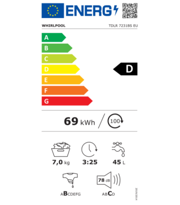 Whirlpool Washing Machine TDLR 7231BS EU Energy efficiency class D Top loading Washing capacity 7 kg 1200 RPM