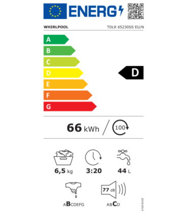 Whirlpool Washing Machine TDLR 65230SS EU/N Energy efficiency class D Top loading Washing capacity 6.5 kg 1200