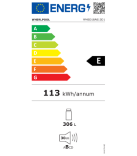 Whirlpool WHSD18A013D1 Refrigerator, E, Built-in, Larder, Height 1.77m, Fridge 306L, Stainless steel Whirlpool