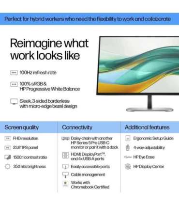 LCD Monitor|HP|9D9L6UT|24"|Swivel|Pivot|Height adjustable|Tilt|Matte|Panel IPS|1920x1080|16:9|100|5 ms|Colour Black|9D9L6UT