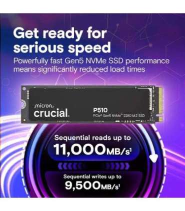 SSD|CRUCIAL|P510|2TB|M.2|PCIe Gen5|NVMe|TLC|Write speed 8700 MBytes/sec|Read speed 10000 MBytes/sec|TBW 1200 TB|CT2000P510SSD8