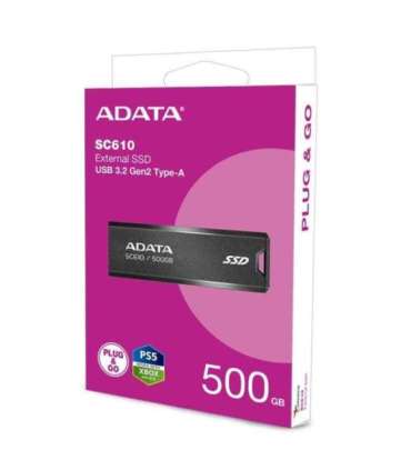 External SSD|ADATA|SC610|500GB|USB 3.2|Write speed 500 MBytes/sec|Read speed 550 MBytes/sec|SC610-500G-CBK/RD