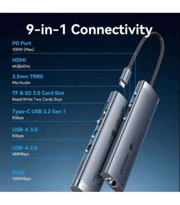 NB ACC DOCKING STATION 9IN1/USB-C 0.15M TGVHB VENTION