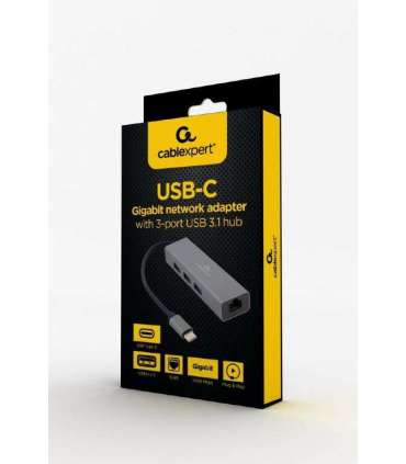 I/O ADAPTER USB-C TO LAN RJ45/USB HUB A-CMU3-LAN-01 GEMBIRD