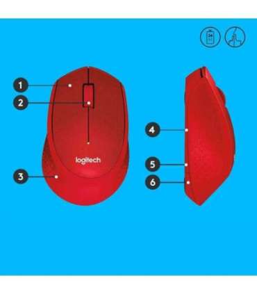 MOUSE USB OPTICAL WRL M330/SILENT RED 910-004911 LOGITECH