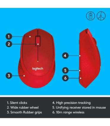 MOUSE USB OPTICAL WRL M330/SILENT RED 910-004911 LOGITECH