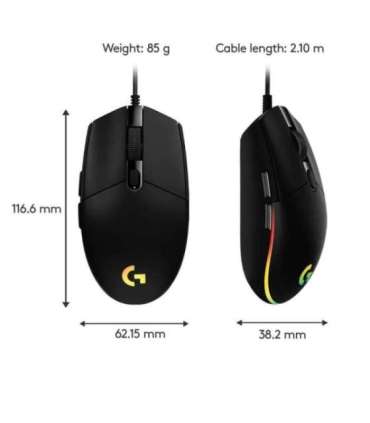 MOUSE USB OPTICAL G203/BLACK 910-005796 LOGITECH