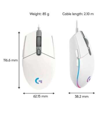 MOUSE USB OPTICAL G203/WHITE 910-005797 LOGITECH