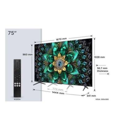 TV Set|TCL|75 "|4K Ultra HD|3840 x 2160 pixels|Flat|16:9|QD-Mini LED|75Q6C