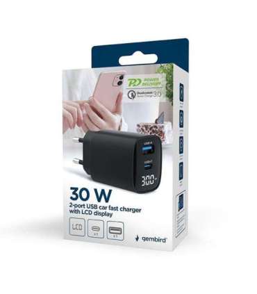CHARGER USB 30W 2PORT/TA-UC-PDQC30LCD-BK-01 GEMBIRD