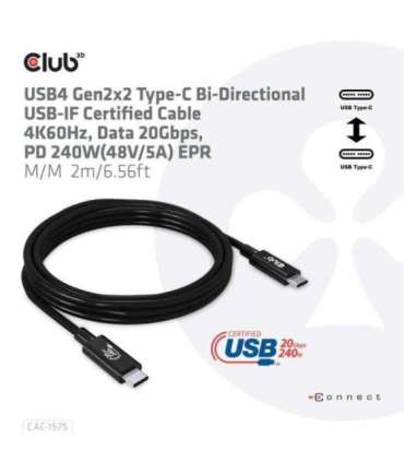 CABLE USB-C TO USB-C 2M/M/M CAC-1575 CLUB3D
