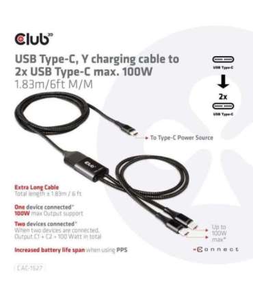 CABLE USB-C TO 2XUSB-C 1.83M/M/M CAC-1527 CLUB3D