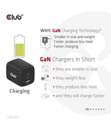 MOBILE CHARGER WALL 3PORT/GAN 65W CAC-1913EU CLUB3D