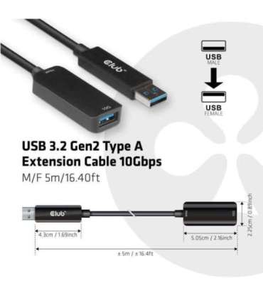 CABLE USB3.2 5M/M/F CAC-1411 CLUB3D