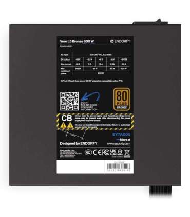 Power Supply|ENDORFY|Vero L5 Bronze 600 W|600 Watts|Efficiency 80 PLUS BRONZE|MTBF 80000 hours|EY7A005