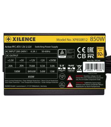 Power Supply|XILENCE|850 Watts|Efficiency 80 PLUS GOLD|PFC Active|XN340