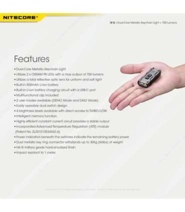 FLASHLIGHT T SERIES 700 LUMENS/TIP SE BLACK NITECORE