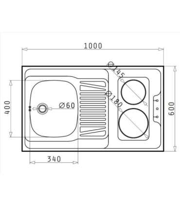 Miniköök külmiku, valamu ja 2 malmplaadiga