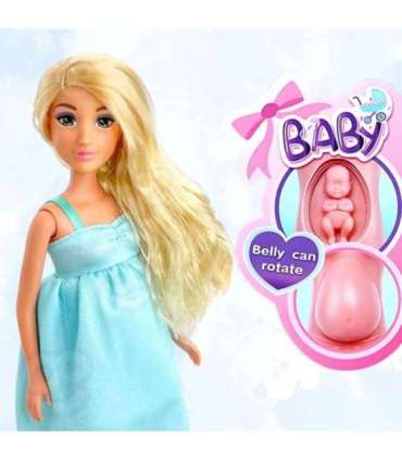 WOOPIE ROYAL Lalka Lily z Brzuszkiem w Ciąży Niemowlak Błękitna Sukienka