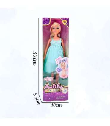 WOOPIE ROYAL Lalka Lily z Brzuszkiem w Ciąży Niemowlak Błękitna Sukienka