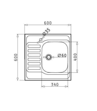 Sink Pyramis INTL 60X60 1B(34X40X18) 1D F Right