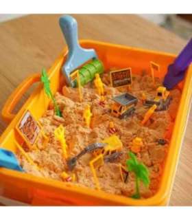 WOOPIE Piasek Kinetyczny 1,5 kg Zestaw XXL Plac Budowy Stolik z Foremkami i Pojazdami