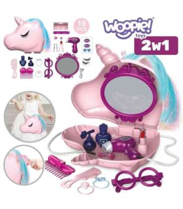 WOOPIE Toaletka dla Dziewczynki 2w1 Salon Piękności w Torebce Jednorożec
