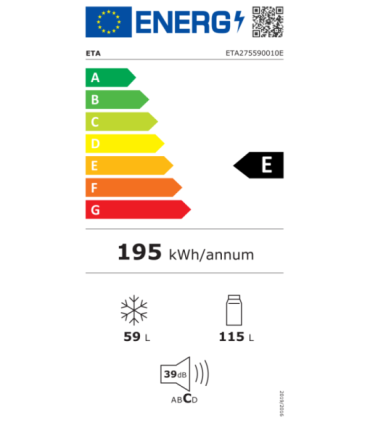 ETA Refrigerator ETA275590010E Energy efficiency class E Free standing Combi Height 150 cm Fridge net