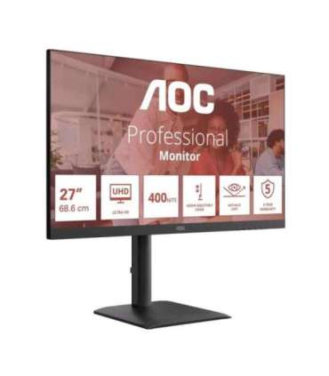 AOC U27E4CV 27 " IPS UHD 16:9 60 Hz 4 ms 3840 x 2160 pixels 400 cd/m² HDMI ports quantity 2 Black