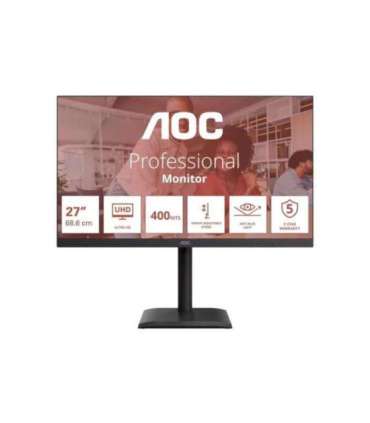 AOC U27E4CV 27 " IPS UHD 16:9 60 Hz 4 ms 3840 x 2160 pixels 400 cd/m² HDMI ports quantity 2 Black