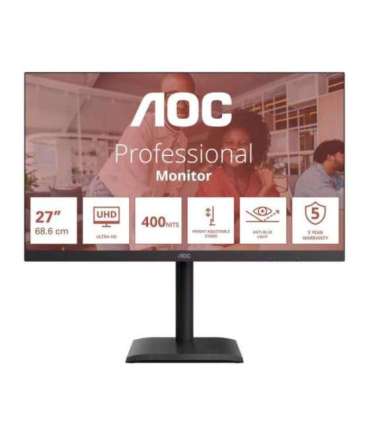 AOC U27E4CV 27 " IPS UHD 16:9 60 Hz 4 ms 3840 x 2160 pixels 400 cd/m² HDMI ports quantity 2 Black
