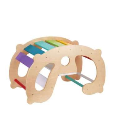 WOOPIE GREEN Puidust vikerkaarekiik ja sild 2-ühes Montessori FSC