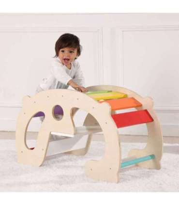 WOOPIE GREEN Puidust vikerkaarekiik ja sild 2-ühes Montessori FSC