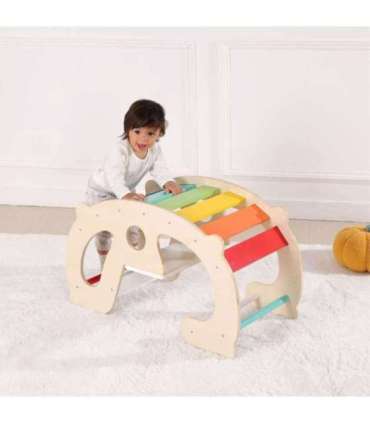 WOOPIE GREEN Puidust vikerkaarekiik ja sild 2-ühes Montessori FSC