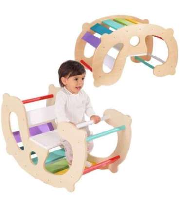 WOOPIE GREEN Puidust vikerkaarekiik ja sild 2-ühes Montessori FSC