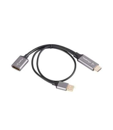 Lanberg HDMI (M) to Displayport (F) Adapter 4K on cable 20cm, Silver AD-HD-DP-02