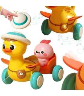 WOOPIE BABY Żółta Kaczuszka z Różowym Króliczkiem w Przyczepce do Ciągnięcia