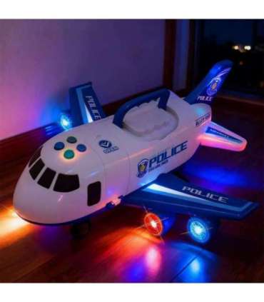 WOOPIE Samolot Rozkładany Transporter Policja z 3 Autami Policyjnymi Zestaw XL Znaki Drogowe