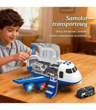 WOOPIE Samolot Rozkładany Transporter Policja z 3 Autami Policyjnymi Zestaw XL Znaki Drogowe