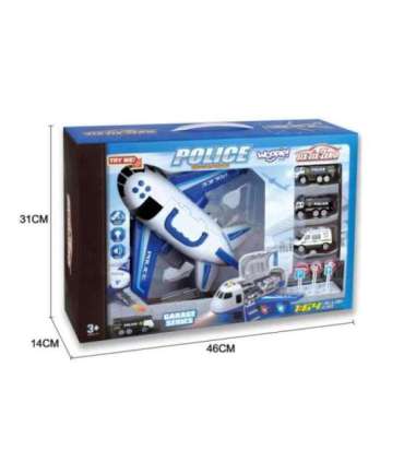 WOOPIE Samolot Rozkładany Transporter Policja z 3 Autami Policyjnymi Zestaw XL Znaki Drogowe