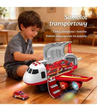WOOPIE Samolot Rozkładany Transporter Straż Pożarna z 3 Autami Strażackimi Zestaw XL Znaki Drogowe