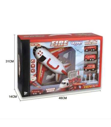 WOOPIE Samolot Rozkładany Transporter Straż Pożarna z 3 Autami Strażackimi Zestaw XL Znaki Drogowe