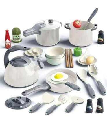 WOOPIE Zestaw Małego Kucharza Garnki Patelnia Czajnik Biały 32el.