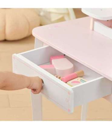 VIGA Duża Toaletka Drewniana Biało-Różowa z Lustrem i Krzesełkiem