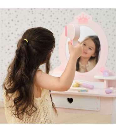 VIGA Duża Toaletka Drewniana Biało-Różowa z Lustrem i Krzesełkiem