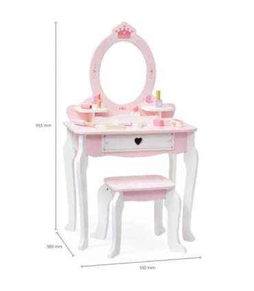 VIGA Duża Toaletka Drewniana Biało-Różowa z Lustrem i Krzesełkiem