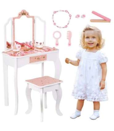 WOOPIE GREEN Drewniana Toaletka z Lustrem i Akcesoriami