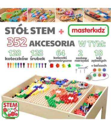 MASTERKIDZ Drewniany Stół Edukacyjny + AKCESORIA STEM WALL